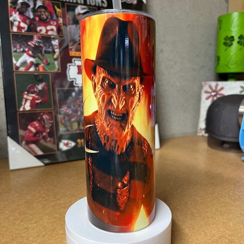 Horror-Themed Tumbler with Freddy K design spooky Halloween tumblers